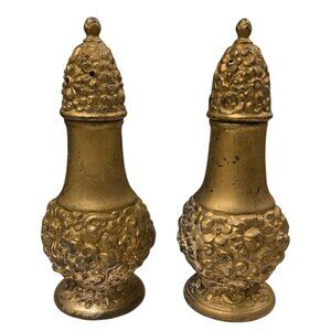 Vintage Ornate Floral Salt Pepper Shakers Gold Tone  WB Mfg 108